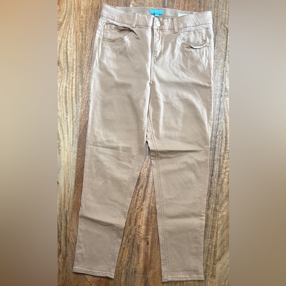 Draper James RSVP Womens Tapered Leg Pants High Rise 5 Pockets Beige Size 14